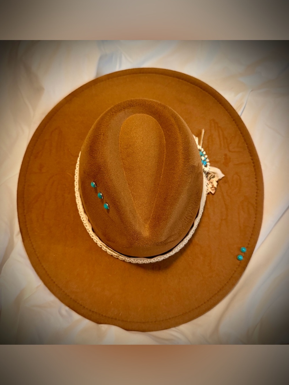 Brown Women's Felt Western Hat with Turquoise Accents